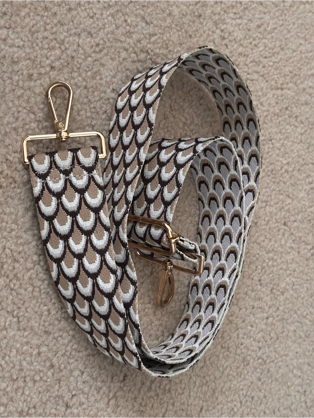 Ah-dorned Adjustable Brown and White Patterned Strap with Gold Hardware - Picture 2 of 3